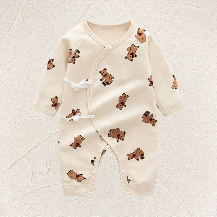 Baby Bear Long Sleeve Bow Knot Printed Romper