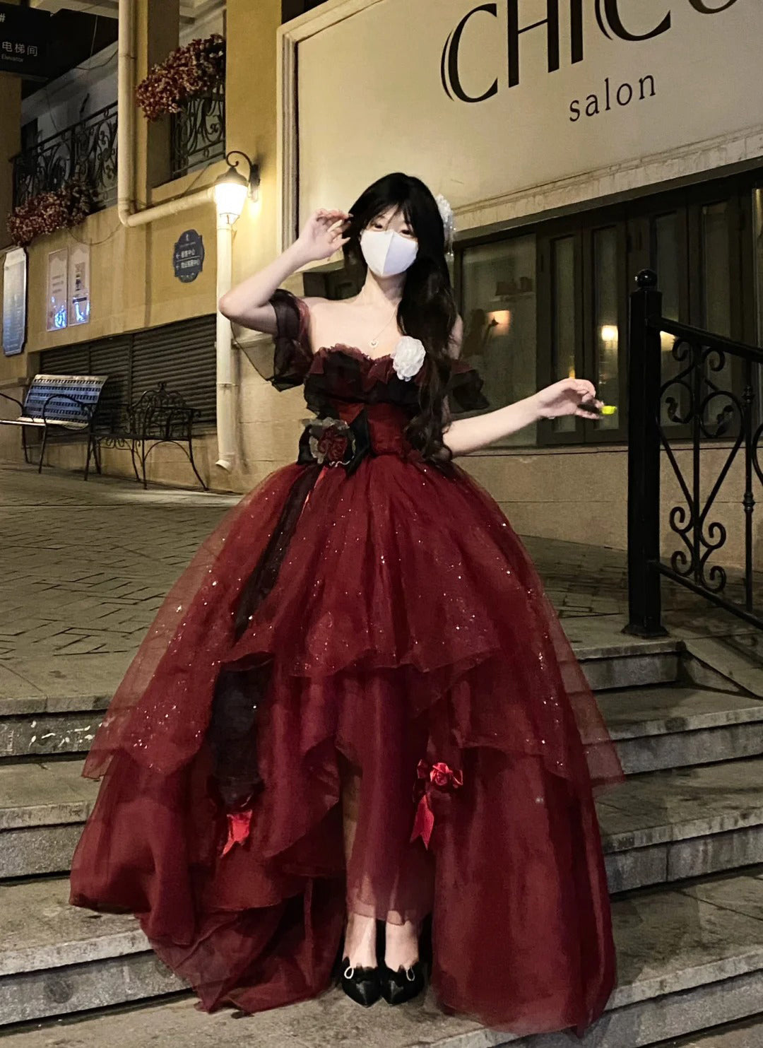 Aiertu Sexy Ball Gown Strapless Burgundy Tulle Birthday Dresses Night Party Dress HOT1159 Aiertu