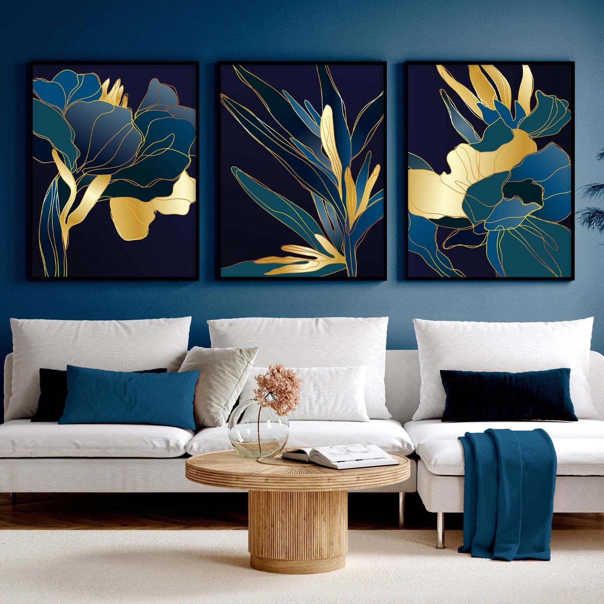 Living room artwork | set of 3 Teal wall art prints everthome
