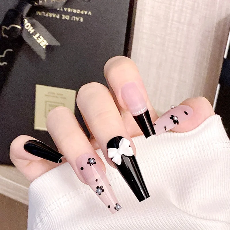 24pcs/set Acrylic Fake Nails Full Cover False Nail Art Tips 10 Sizes Fashion Designs With Nail Adhesive Sticker Coffin Nails-Nail Inspo