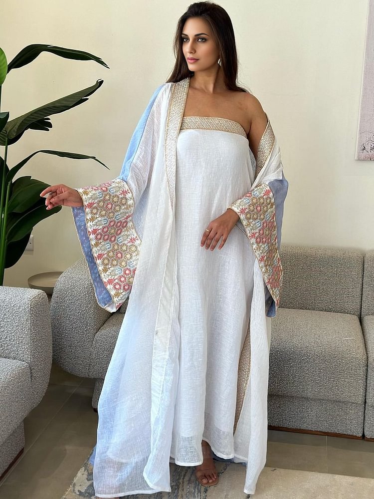 Braless Strapless Dress and Simple Pattern Outerwear Set