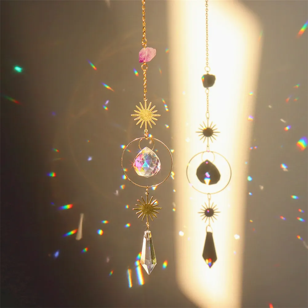 Crystal Wind Chime Star Moon Prism Hanging Pendant Home Garden Decor (C)