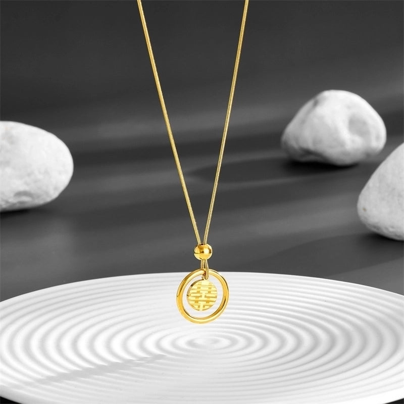 Titanium Steel 18K Gold Plated Chinoiserie Plating Chinese Character Earrings Necklace