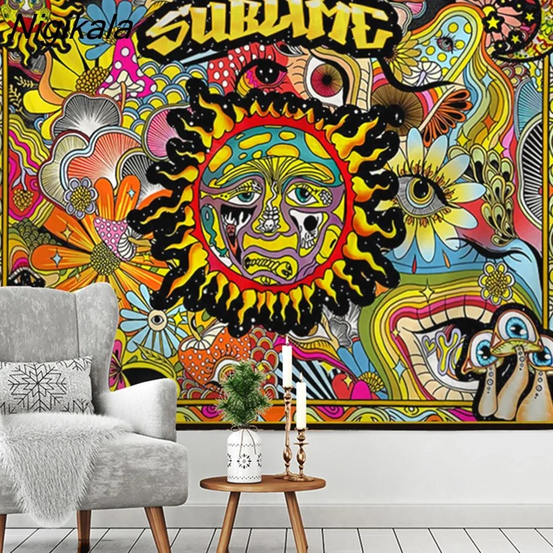 Nigikala Flower Mushroom Eye Tapestry Boho Art Bedroom Living Room Aesthetics Wall Hanging Tapestry Home Decor