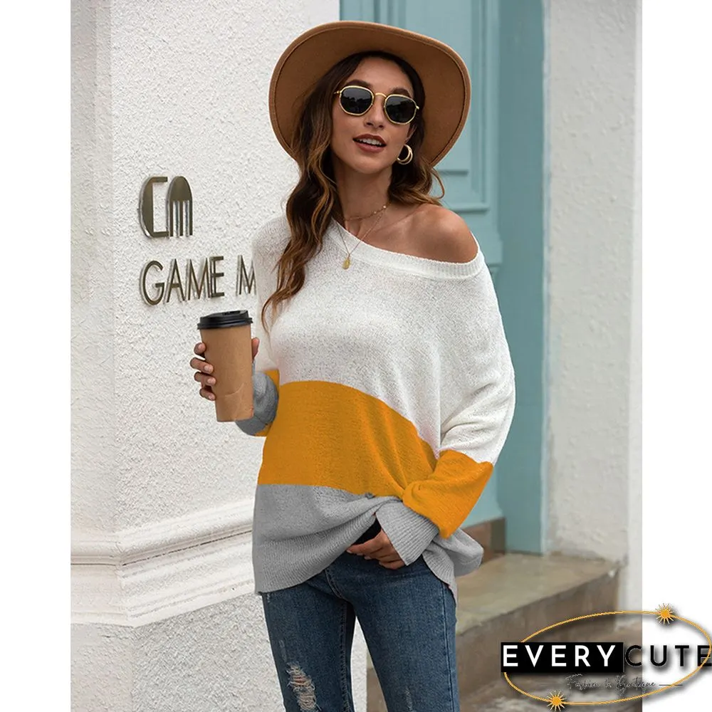 Yellow Colorblock Drop Shoulder Knit Sweater