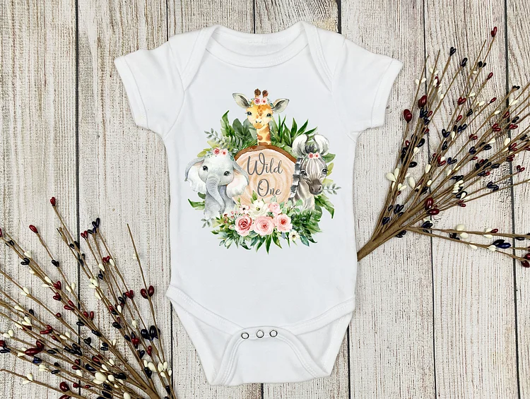 Personalized Safari Animals Baby Bodysuit|S32