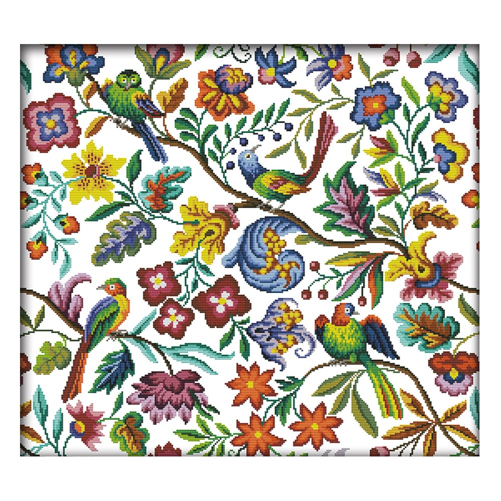 Bird Flowers - 14CT Joy Sunday Stamped Cross Stitch(59*55cm)