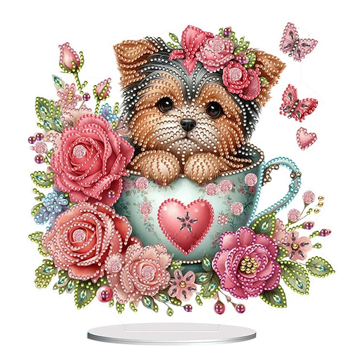 Teacup Puppy Special Shaped Table Top Diamond Painting Ornament Kits Table Decor