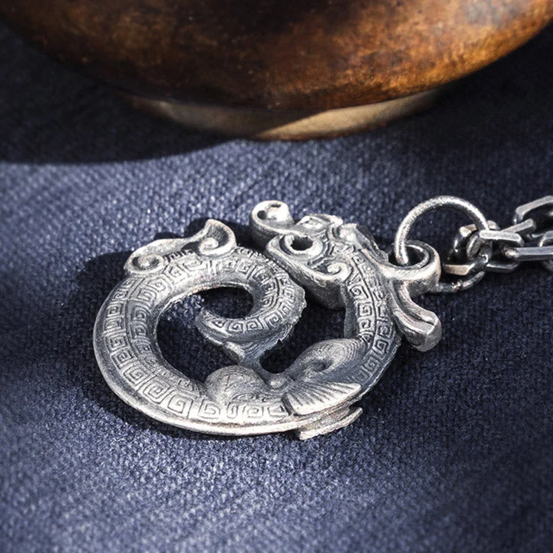 Round Dragon 999 Sterling Silver Auspicious Cloud Luck Necklace Pendant