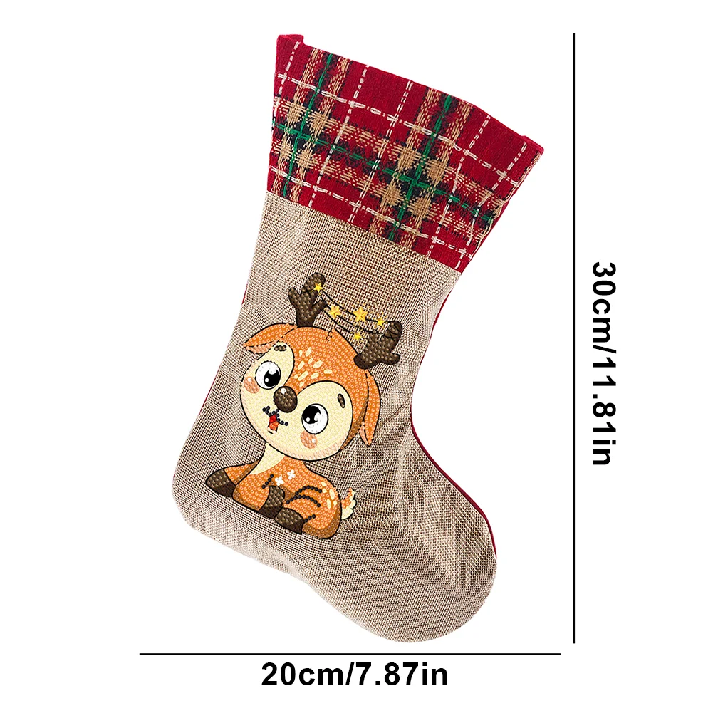 DIY Elk Christmas Socks Decor DIY Diamond Art Kits for Family Party Decoration(20*35cm)
