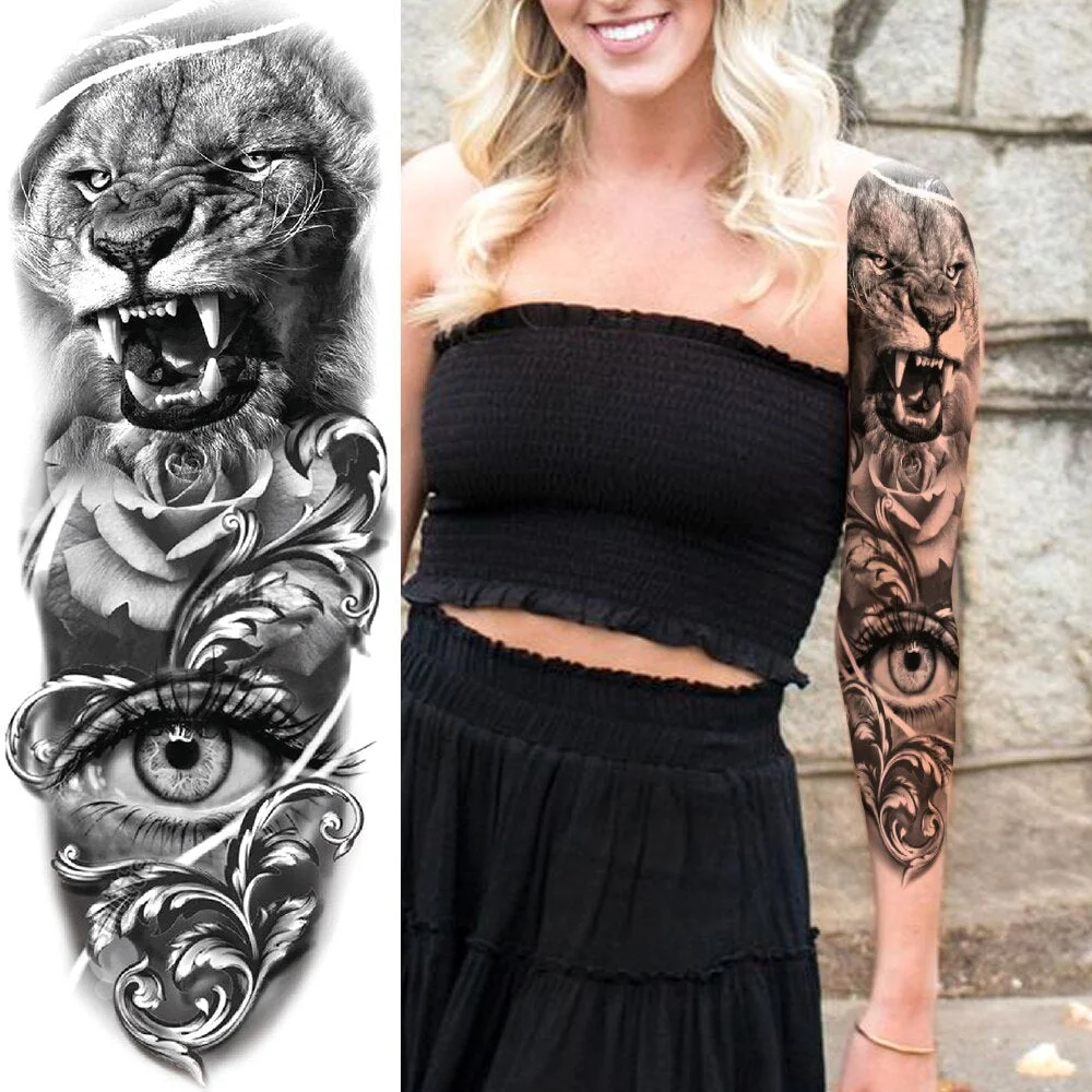 Sexy Full Arm Temporary Tattoos Sticker For Women Men Adult Gun Nun Vines Realistic Fake Tattoo Sleeves Large Tatoos Paste