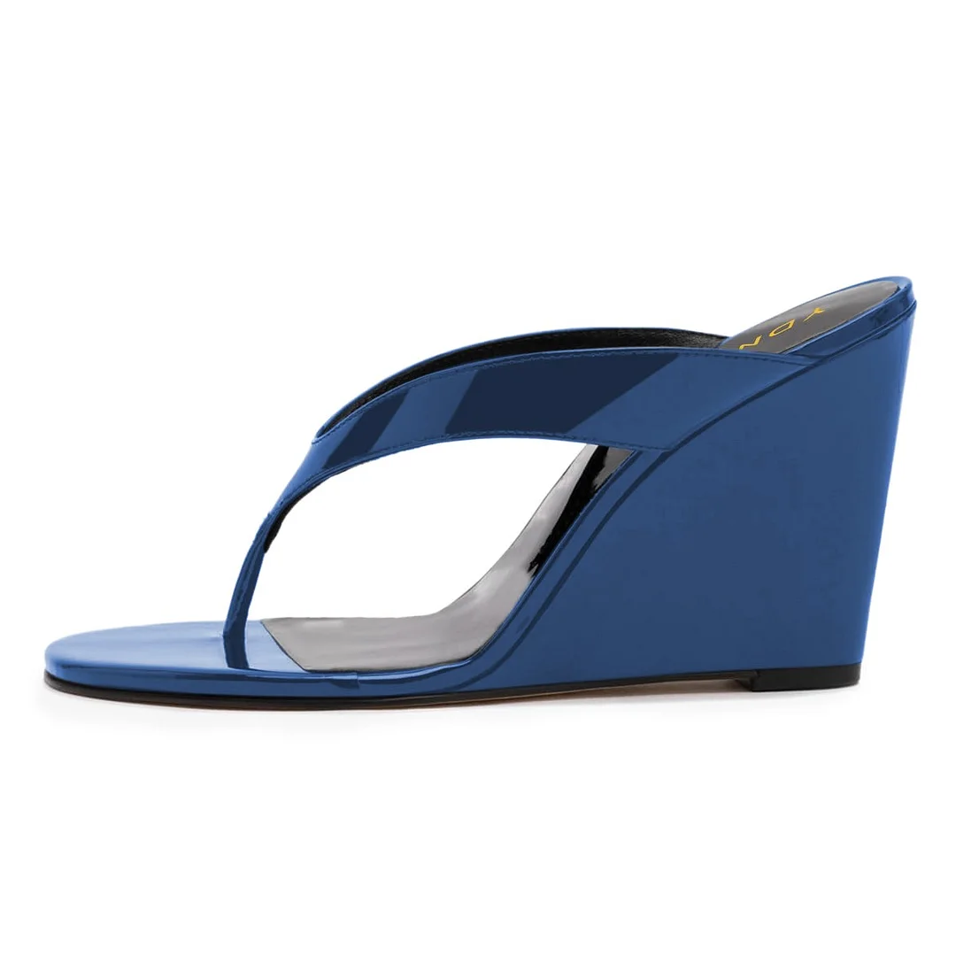 YDN Navy Patent Leather Open Toe Slip-On High Heels Sandals