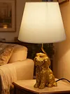 Dog Lamp with White Linen Shade Cute Room Decor White Dog Table Lamp 17.7inch for Living Room Unique Aesthetic Home Room Decor