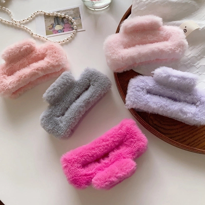 Colorful Large Plush Rectangular Hair Clip Female Back Head Updo Clip Gentle Temperament Shark Clip Hairpin Headdress