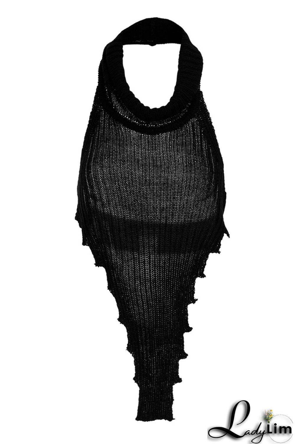 Black Sexy Casual Solid Backless Asymmetrical Turtleneck Tops