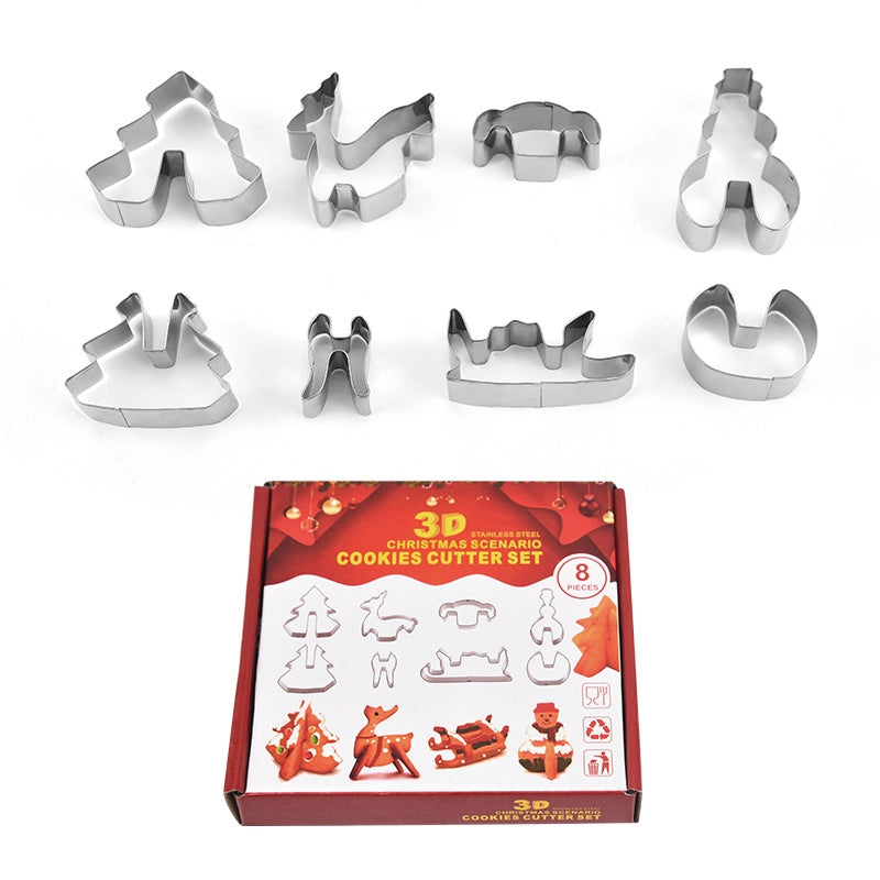 Christmas Casual Cute Christmas House Christmas Tree 430 Stainless Steel Kitchen Molds 1 Set