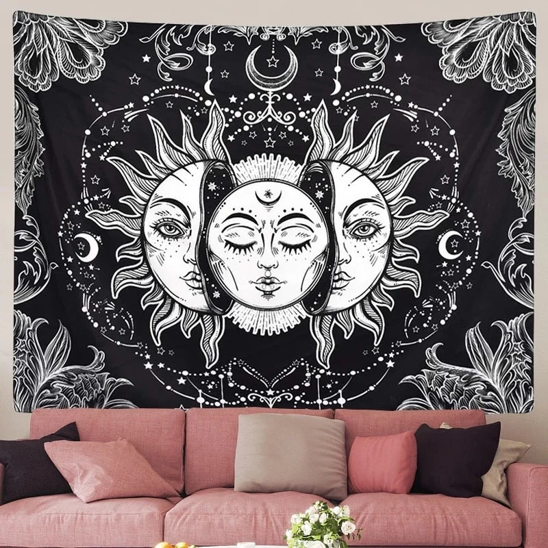 Indian Mandala Sun Tapestry Witchcraft Wall Hanging Boho Decor Vintage Moon Tapestry Hippie Bedroom Living Room PsychedelicDecor