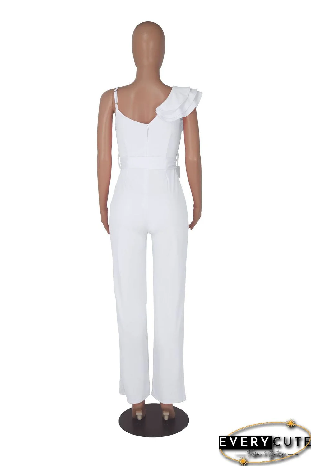 Fashion Ruffled Sleeveless Waist Deep V Loose Jumpsuit