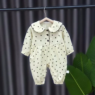 Baby Girl Peter Pan Collar Allover Heart Pattern Romper