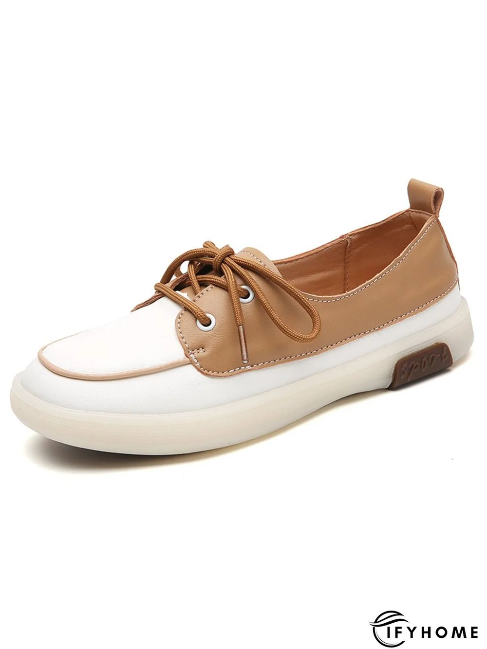 Casual Split Joint Color Block Leather Lace Up Flat Shoes | IFYHOME