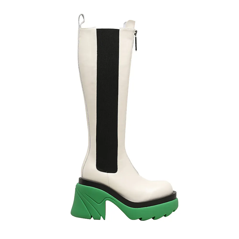 80mm Round Toe Thick-soled Front Zipper Boots-vocosishoes