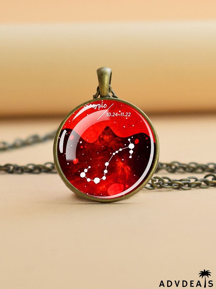 Constellation Sign Print Round Pendant Necklace