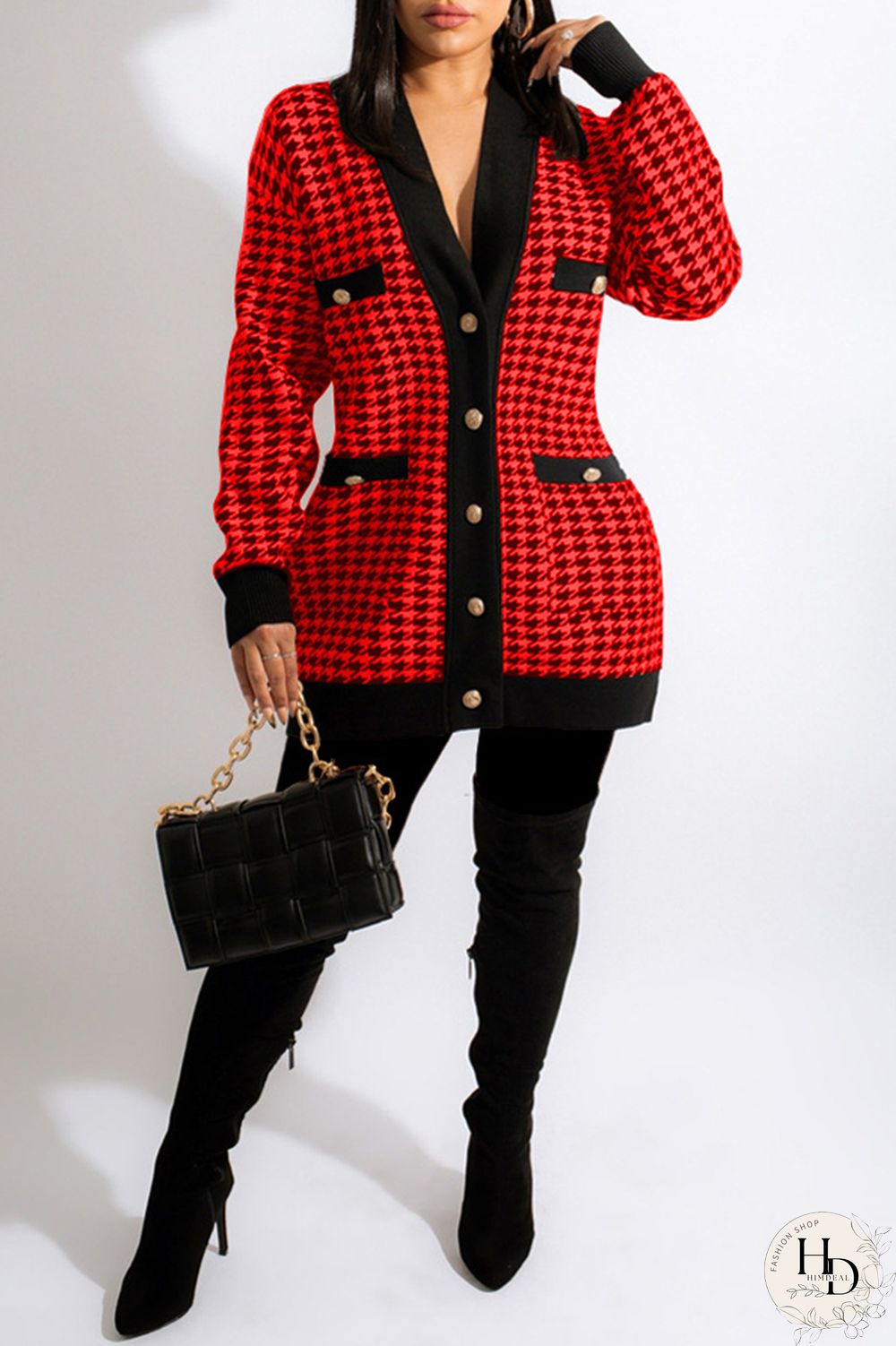 Red Fashion Casual Print Patchwork Cardigan V Neck Outerwear