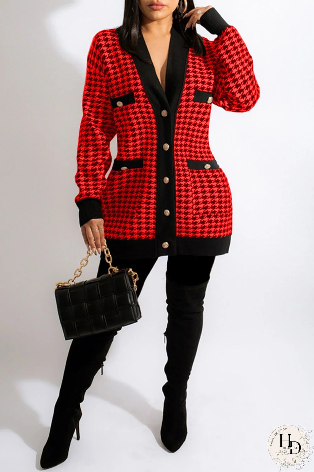 Red Fashion Casual Print Patchwork Cardigan V Neck Outerwear