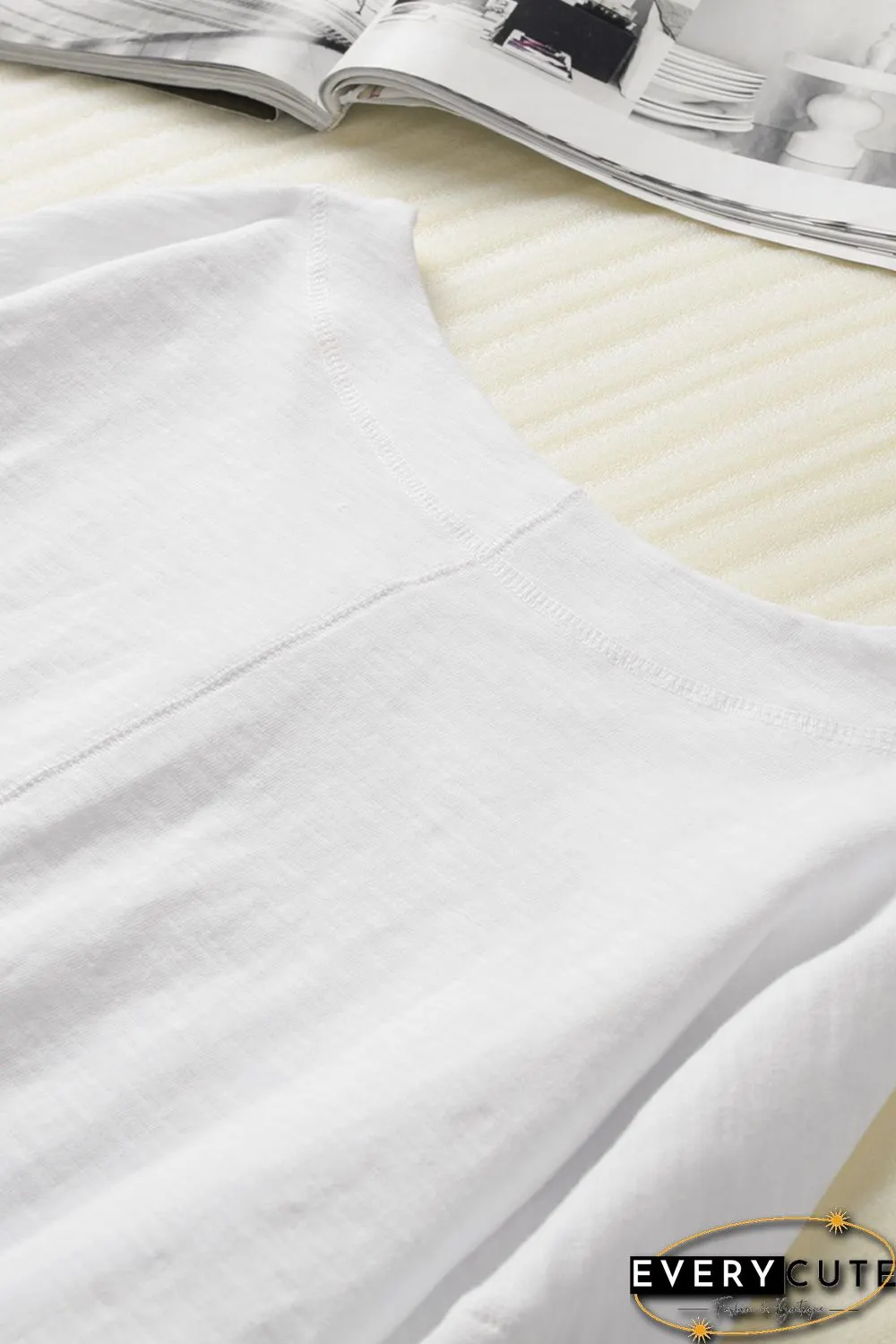 White Solid Color Buttoned Front Long Sleeve Top
