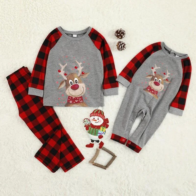 Christmas round collar checked printed baby pajamas set (with Pet Dog Clothes)