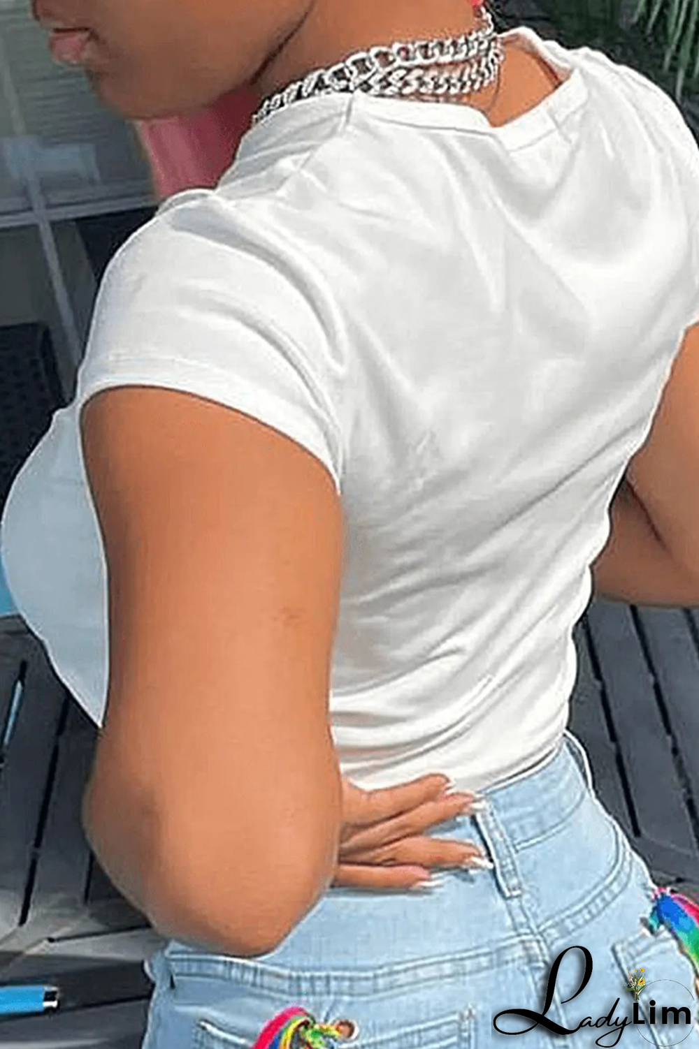 Navy Blue Fashion Street Print Split Joint Letter O Neck T-Shirts