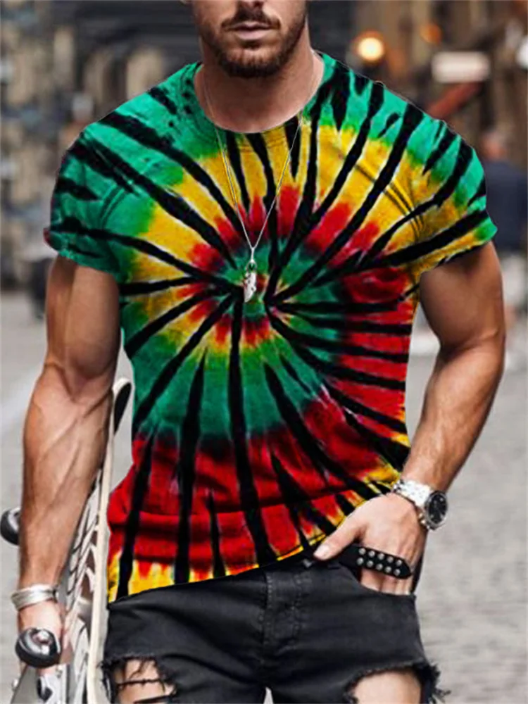 Men's Black Pride Rasta Spiral Tie Dye T Shirt