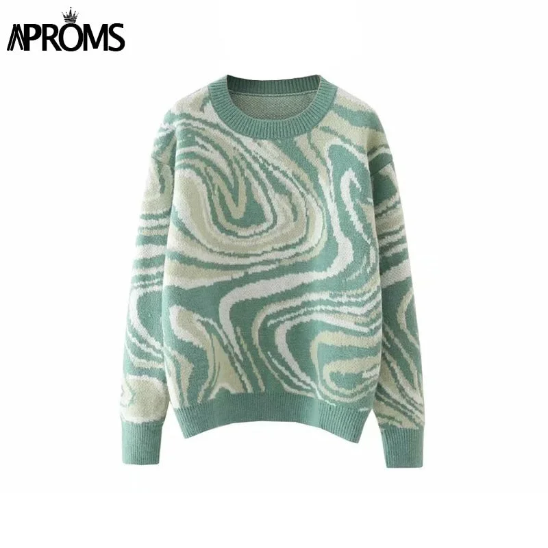 Aproms Elegant Black White Striped Print Knitted Sweaters Women 2022 Winter Long Sleeve Soft Warm Pullovers Female Ribbed Jumper