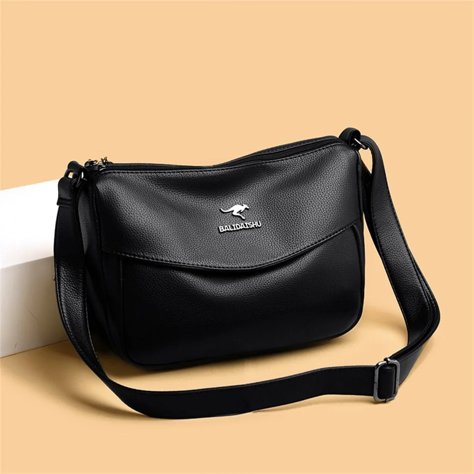 2 Layers Zipper High Quality Soft Genuine Leather Crossbody Bags for Women Casual Shoulder Luxury Handbags Women Designer Bag