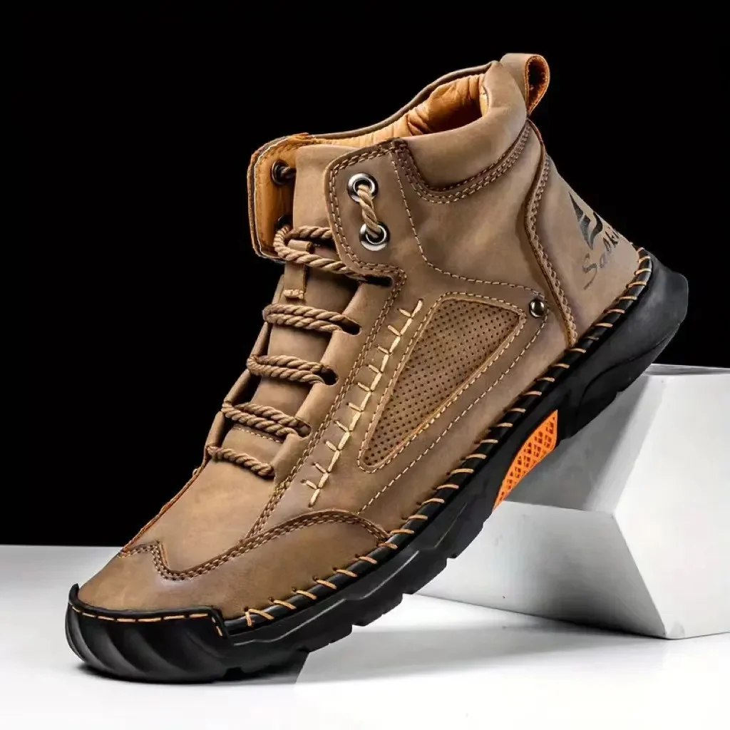 Men's Comfortable Handmade Leather Boots &ndash; Waterproof. Arch Support. Pressure Relief. Spacious Toe Box Outdoor Leather Shoes
