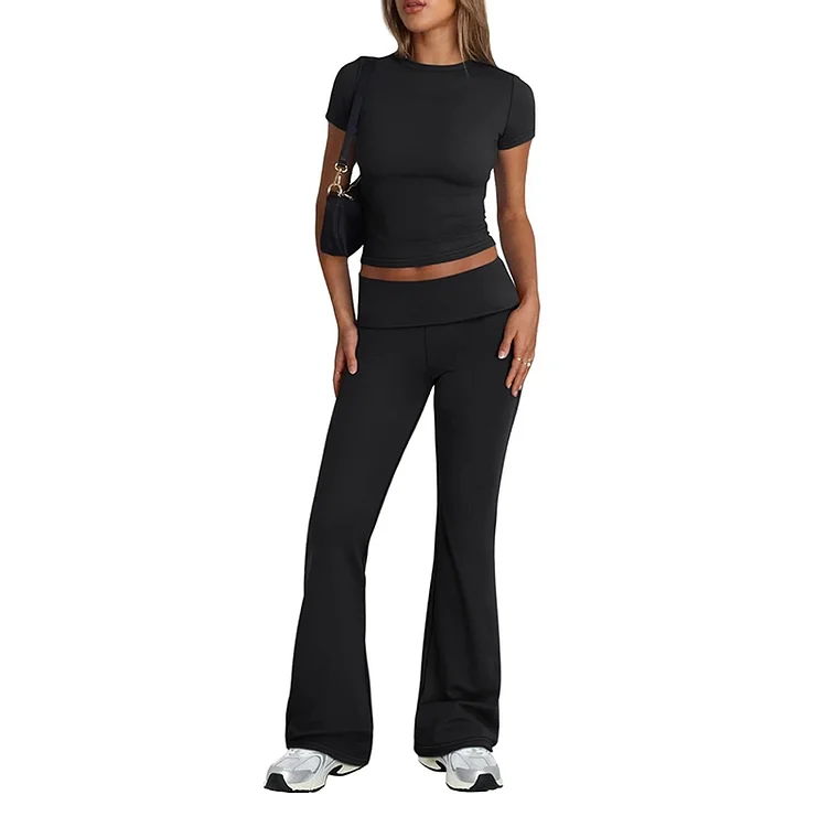 PASUXI Bulk Sale 2-Piece Casual Suit - Short-Sleeved Cropped Top & Flared Pants huanwei