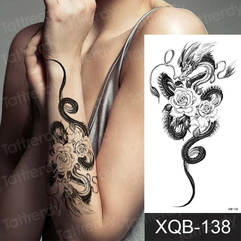 Waterproof Temporary Tattoo Sticker Lion King Crown Cross Tiger Pattern Fake Tatto Flash Tatoo Black Body Art for Kids Women Men