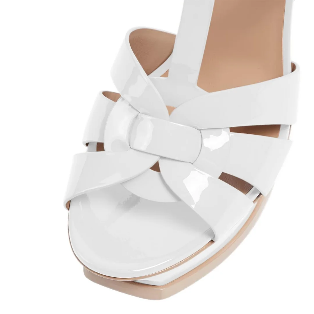 White Open Round Toe Summer Strap Heels Sandals with Platform