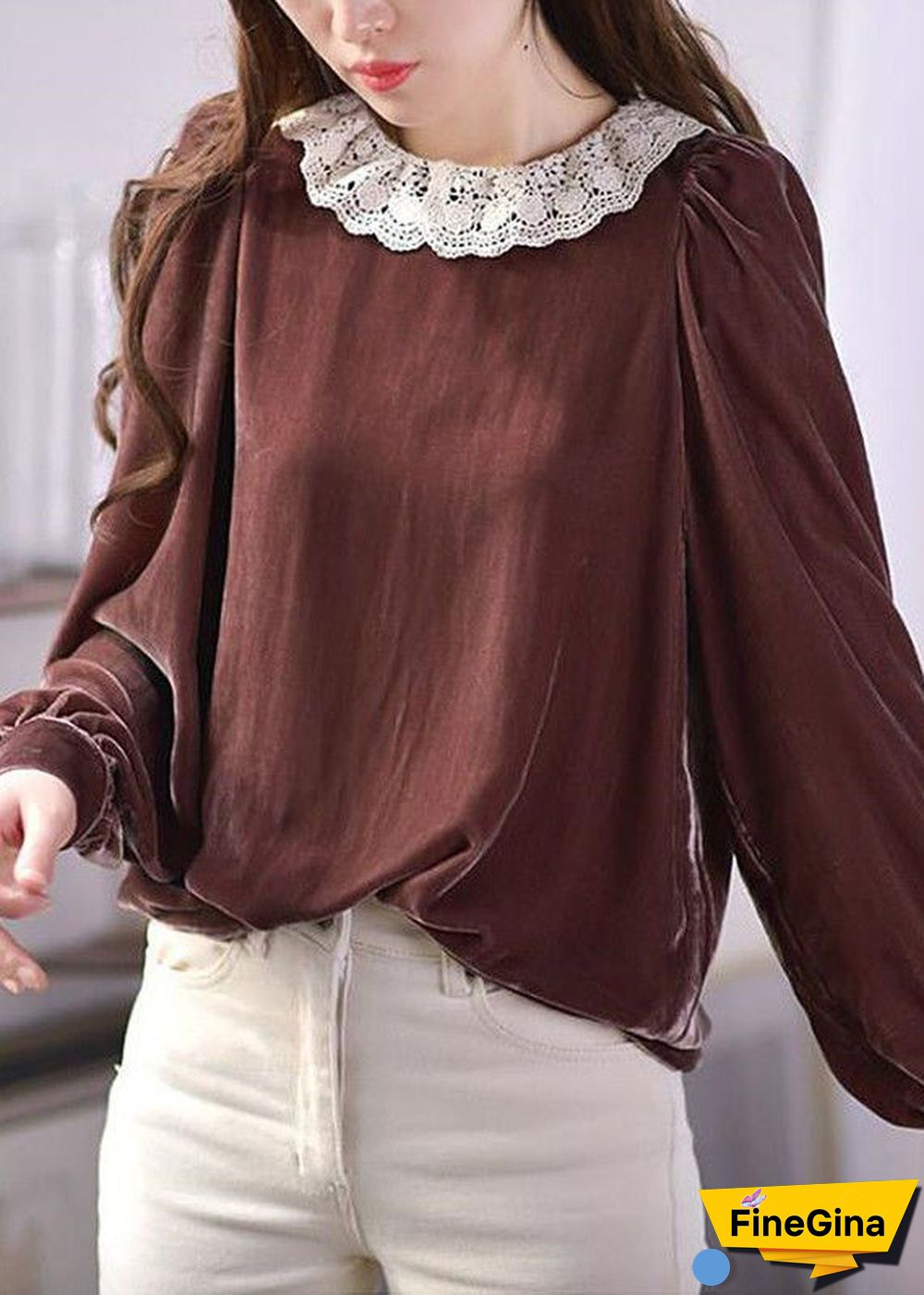 Women Beige O Neck Lace Patchwork False Two Pieces Chiffon Top Summer main image 1