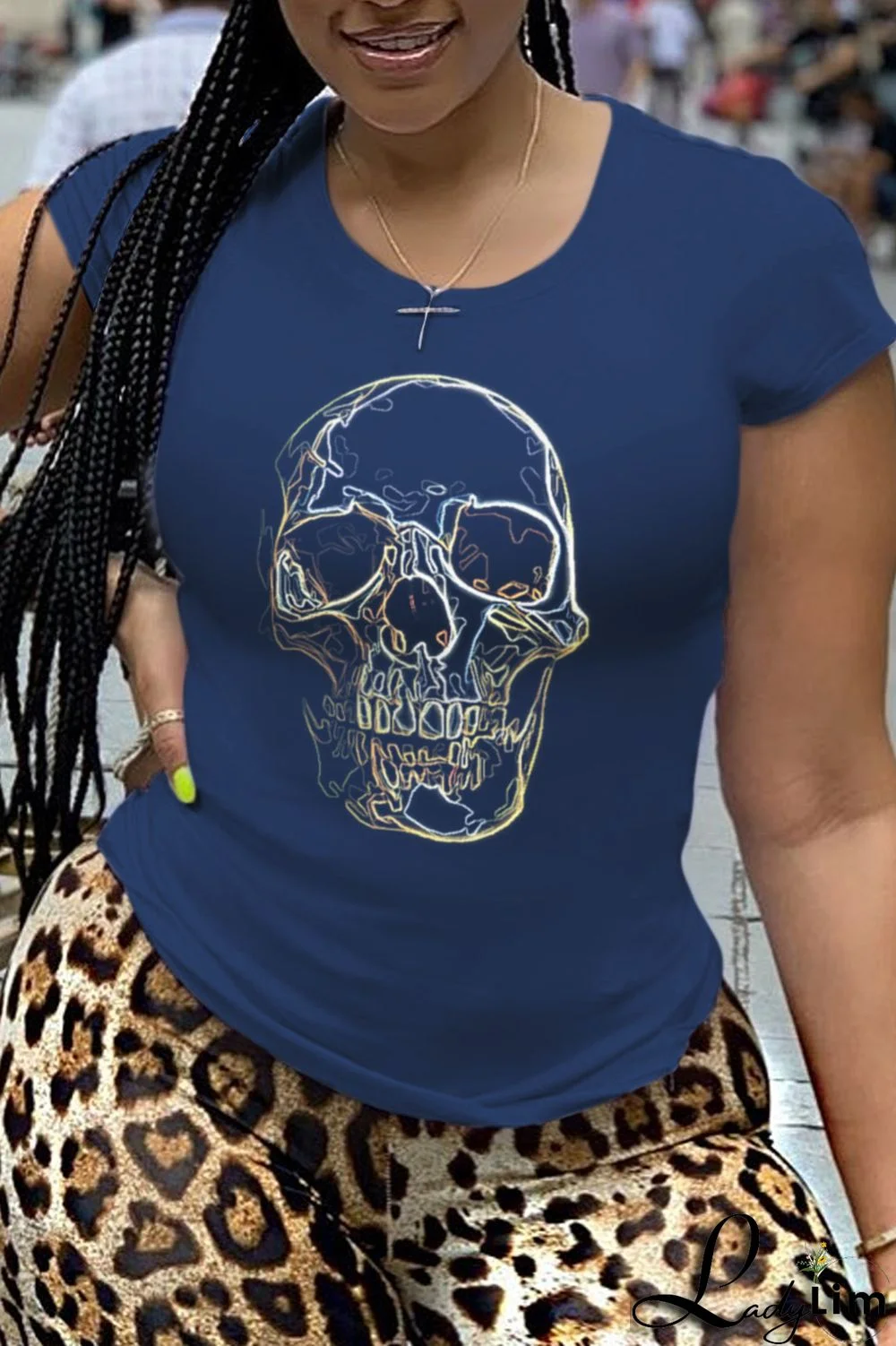 Orange Fashion Vintage Print Patchwork O Neck T-Shirts