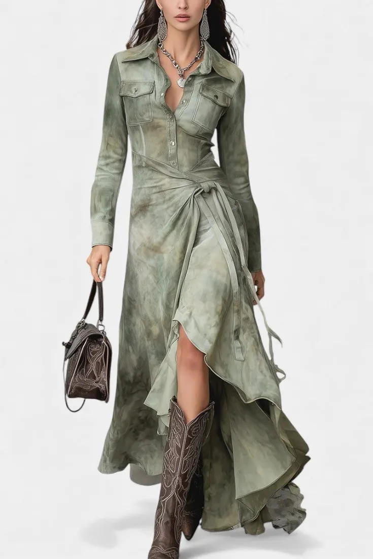 Tie-Dye Faux Suede Shirt Dress with Asymmetrical Hem