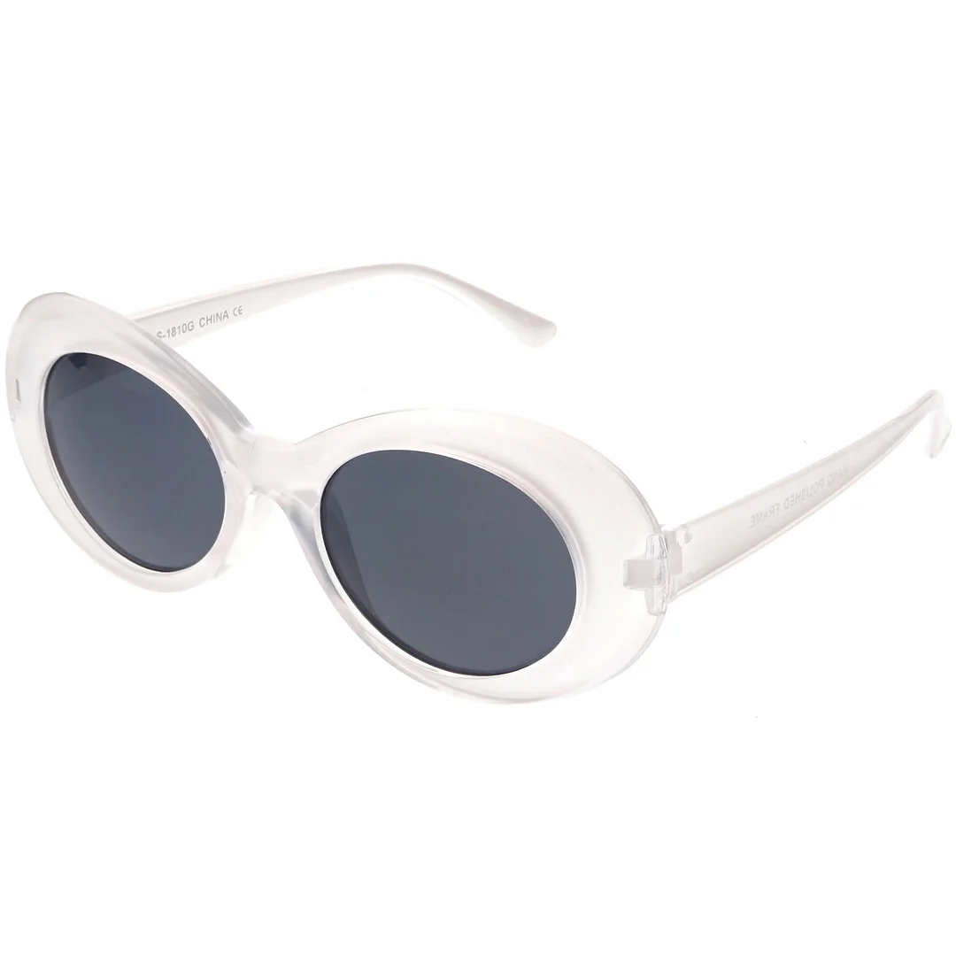 Retro Frosted Oval Sunglasse Tapered Arms Neutral Colored Lens 50mm