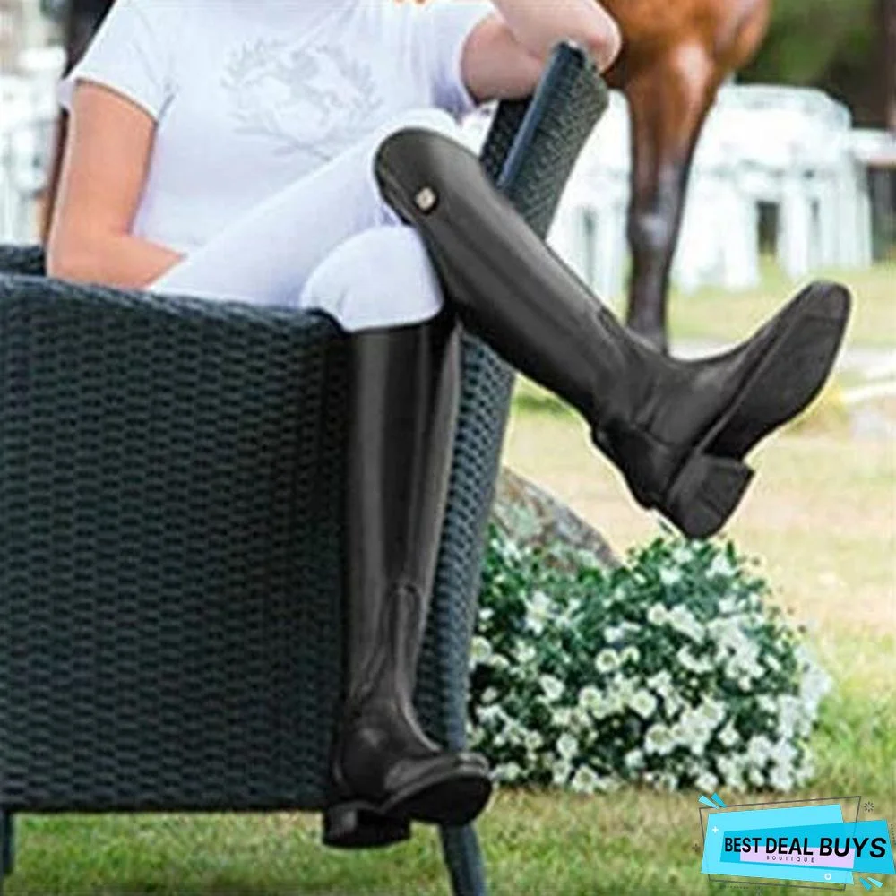 Medieval Gothic Leather Knee High Boots Female Vintage Mountain Horse High Rider Boots