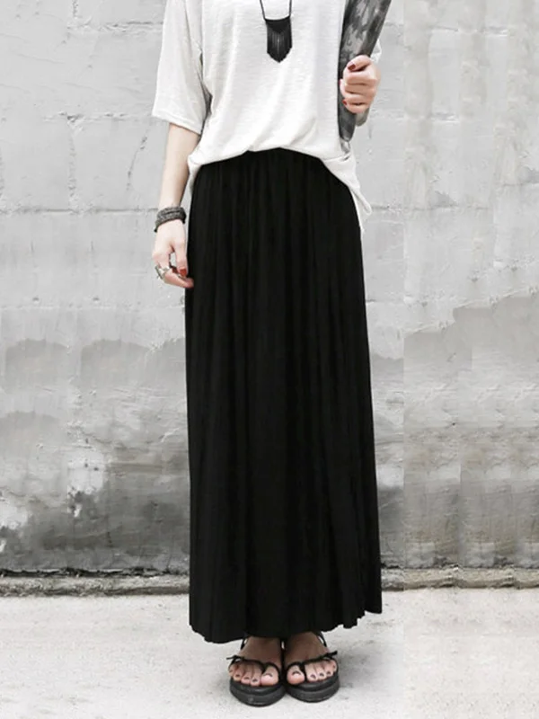 Casual Solid Color Elasticity Waist Pleated Skirts