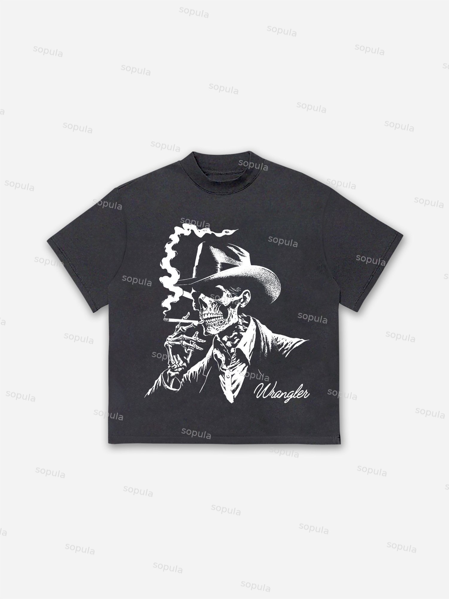 Skeleton Wrangler Rodeo Print Cotton T-shirt - SOPULA