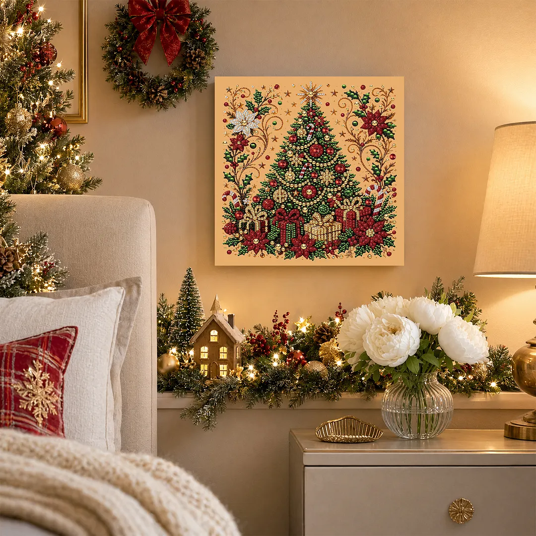 DIY Diamond Painting Kit with Frame 30x30cm Christmas Tree 3D Art Craft
