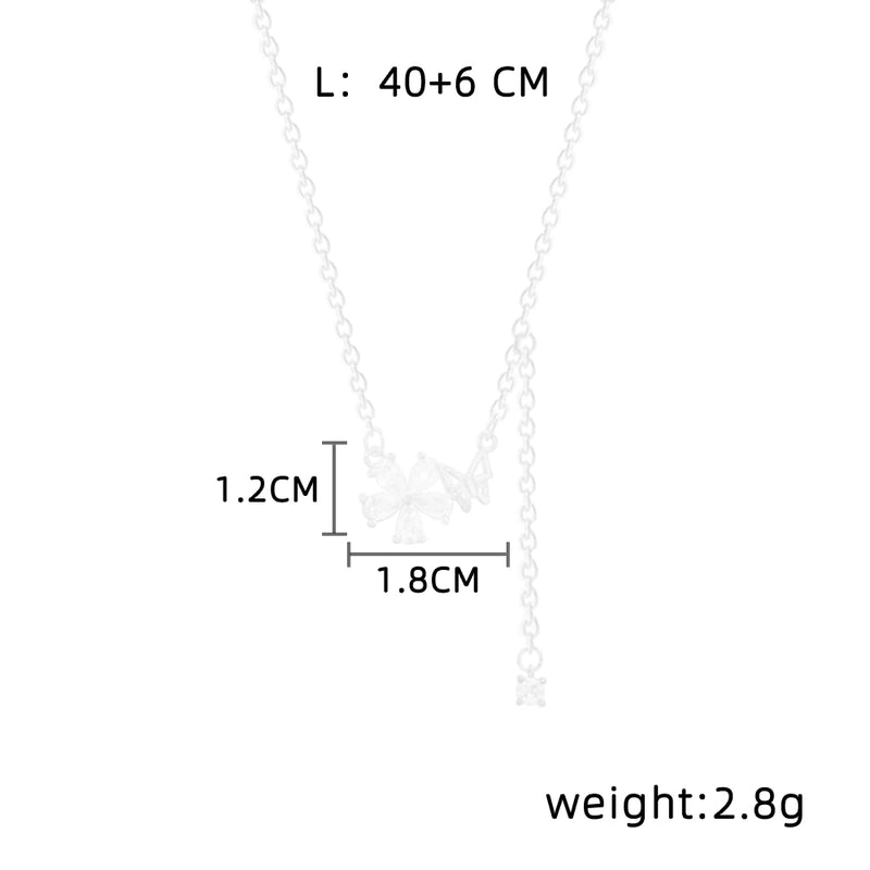 304 Stainless Steel Copper Inlay Flower Butterfly Zircon Pendant Necklace