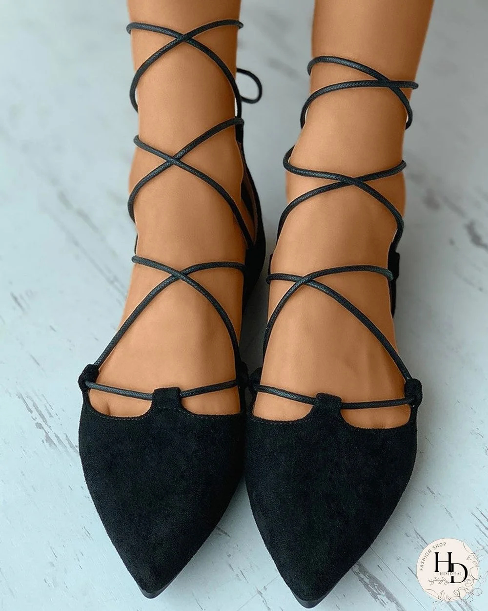 Pointed Toe Suede Strappy Slip-On Flats