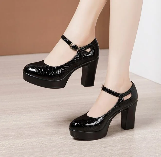 2022 New Spring Autumn Casual High-heeled Shoes Sexy  Thick Heels Platform Pumps Black White Size 43  High Heels Sexy