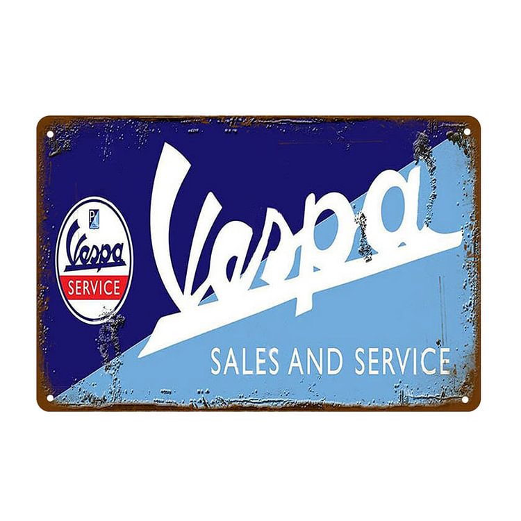 Vespa Sales And Service - Vintage Tin Signs/Wooden Signs - 7.9x11.8in & 11.8x15.7in